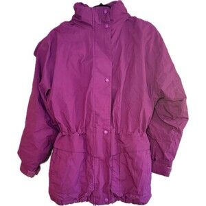 Eddie Bauer Down Puffer Jacket Women's Small Purple Zip Removable Hood Gore-Tex